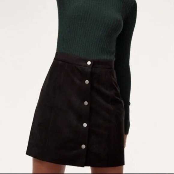 Aritzia Wilfred Free Centinela Mini Skirt In Black Faux Suede A-line Button 4 - Picture 1 of 5
